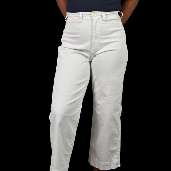 Marine Layer Bridget Pants Beige Wide Leg Cropped Khaki High Waist Chino Size 4 - Picture 12 of 14